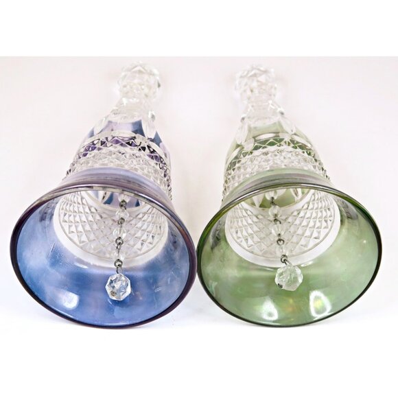 Set of 2 1970s-era Pressed Glass Bells - Purple & Green Painted Bases - Vintage - Picture 4 of 6